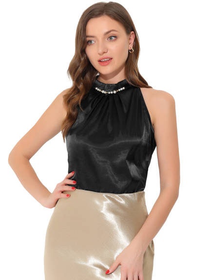 Allegra K - Elegant Summer Pleated Halter Neck Top