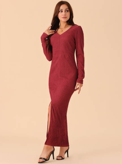 INSPIRE CHIC - Split Hem Maxi Party Knit Dress