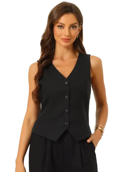 Allegra K- boutonné col V Crop Summer Vest