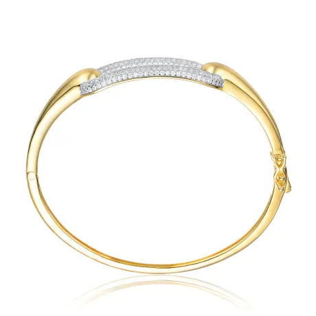Genevive Sterling Silver 14k Gold Plated with Cubic Zirconia French Pave Geometric Link Bangle Bracelet