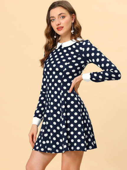 Allegra K- Peter Pan Collar Long Sleeve Above Knee A-Line Dress