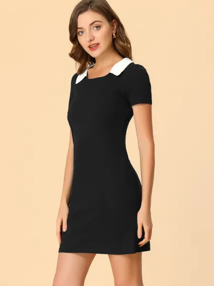 Allegra K- Contrast Collar Square Neck Dress