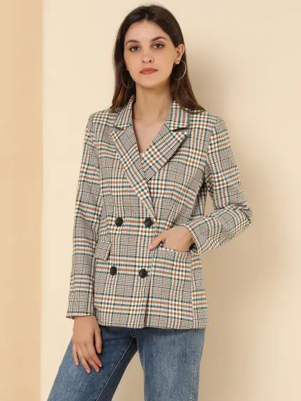 Allegra K- Lapel Double Breasted Padded Shoulder Blazer