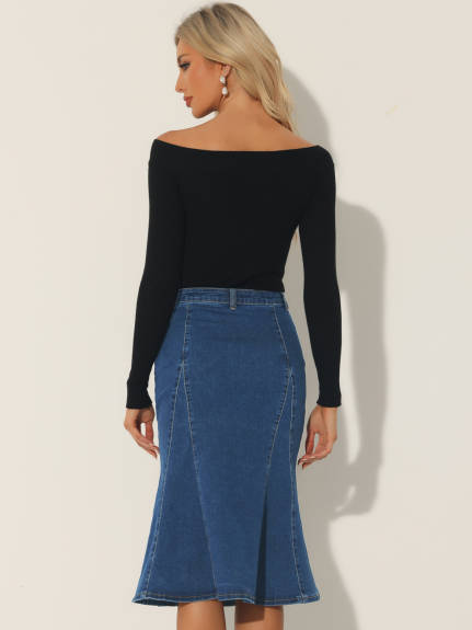 Allegra K- Fishtail Hem Bodycon Midi Denim Skirt