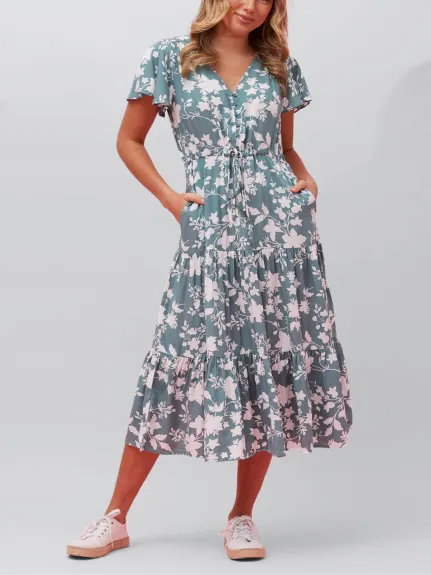 Agata Robe Évasée Imprimé Floral Vert