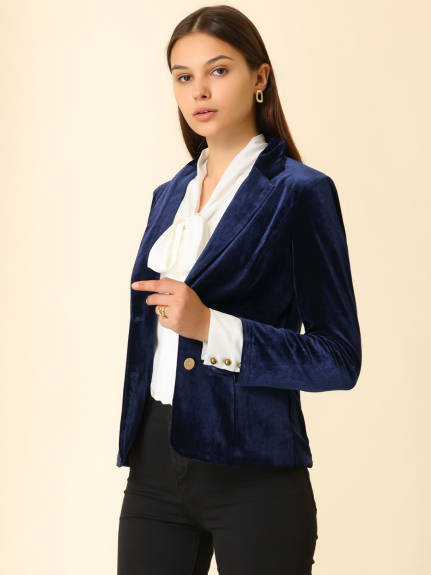 Allegra K- Notched Lapel Velvet Blazer