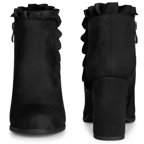 Allegra K - Round Toe Ruffle Trim Ankle Boots