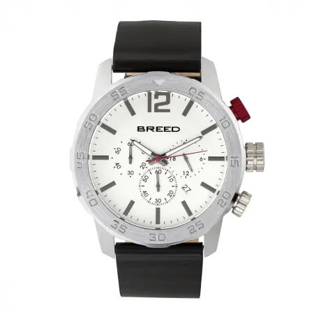 Breed - Montre chronographe Manuel avec bracelet en cuir et date - Argent