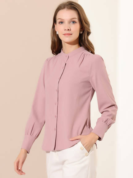 Allegra K- Stand Collar Long Sleeve Shirt