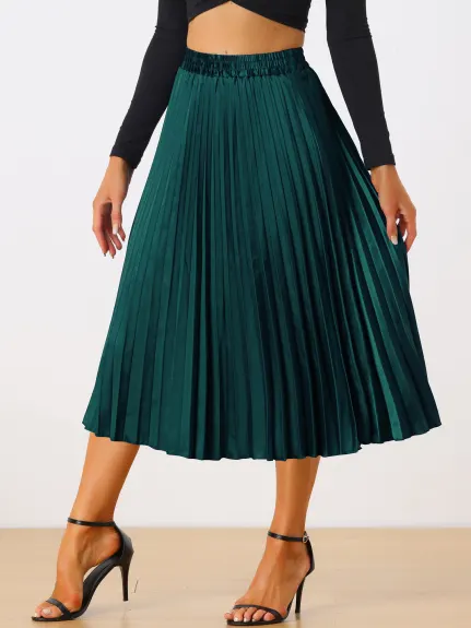 Allegra K - Elastic Waist Accordion Pleated Midi Skirt