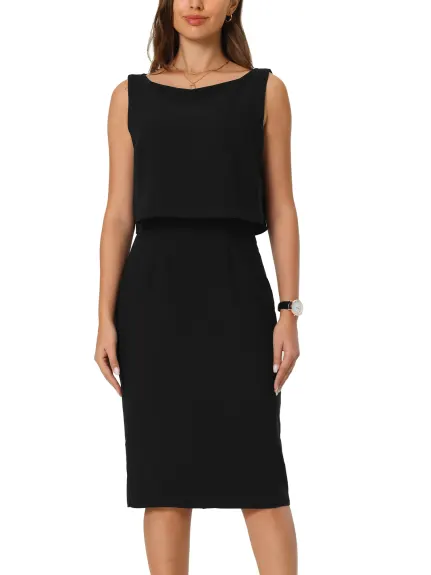 Hobemty- Sleeveless Layered Sheath Pencil Dress