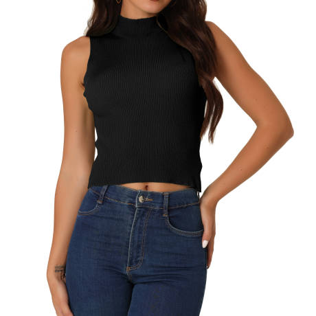 Allegra K - Summer Mock Neck Knit Tank Top