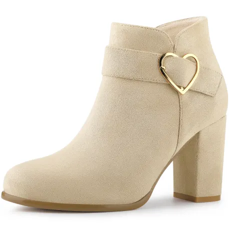 Allegra K- Buckle Side Zip Chunky Heels Ankle Boots