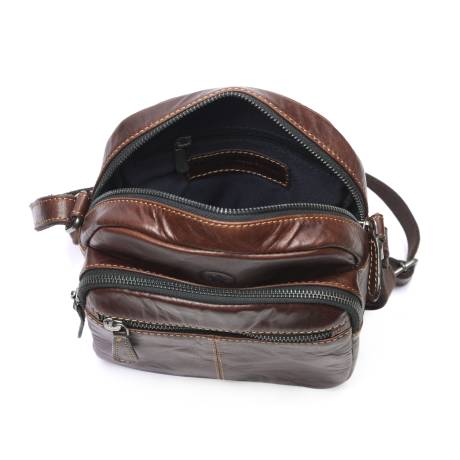 Aaron Leather Goods-Sac messager en cuir Polaris - Marron foncé