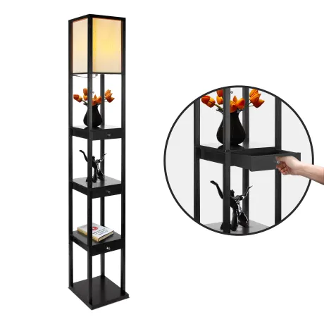 Maxwell Shelf & Led Floor Lamp With Lantern Shade And Drawers