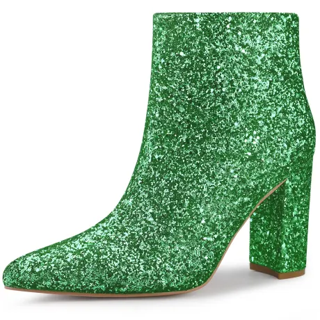 Allegra K - Pointed Toe Heeled Glitter Sparkly Ankle Boots