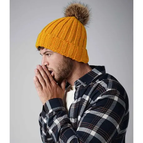 Beechfield - Unisex Fur Pop Pom Chunky Beanie