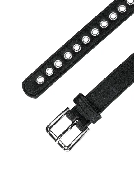 Allegra K- Grommet PU Leather Metal Pin Buckle Belt