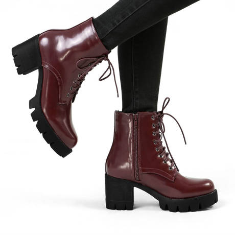 Allegra K - Platform Chunky Heels Combat Boots