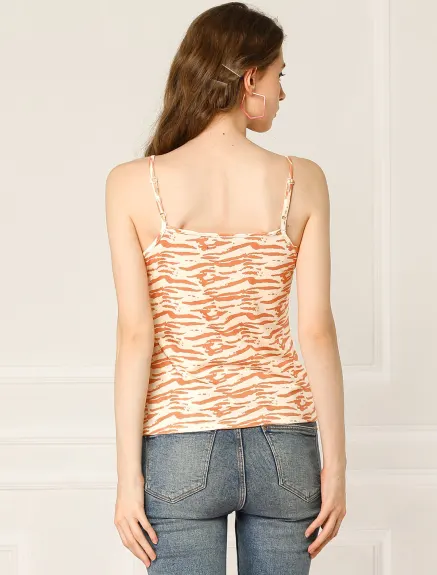 Allegra K- Printed Adjustable Spaghetti Strap Cami Tank