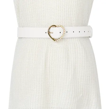 Allegra K- Heart-Shaped Buckle Bead Belt Waistband