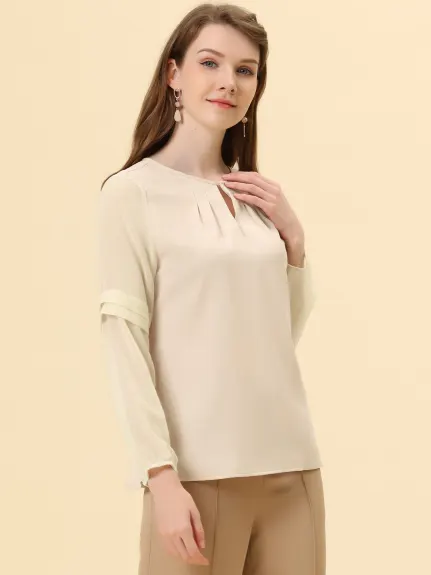 Allegra K- Long Sleeve Keyhole Neck Blouse Top