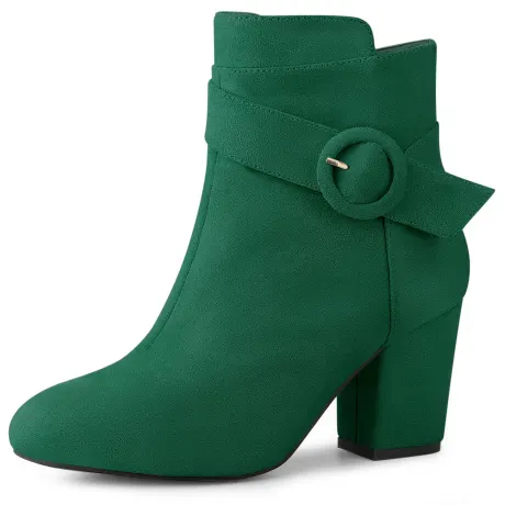 Allegra K- Round Toe Block Heel Ankle Buckle Boots