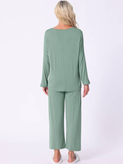 Cheibear - Long Sleeve Viscose Pajama Set