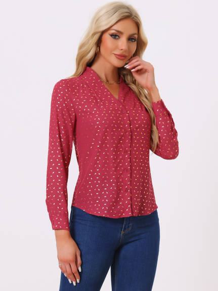 Allegra K- Long Sleeve Patterned Blouse Shirt