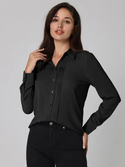 Hobemty- Pleated Button Down Shirt Blouse