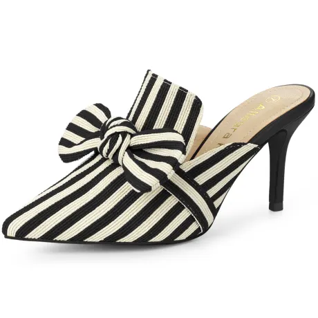 Allegra K - Slip-on Stripe Bow Stiletto Heel Slide Mule