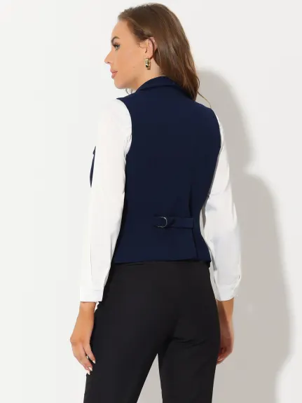 Allegra K- Gilet de costume dos nageur boutonné à revers châle