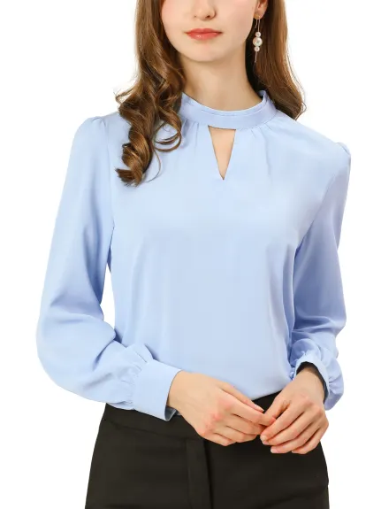 Allegra K- Stand Collar Long Sleeve Shirt Blouse