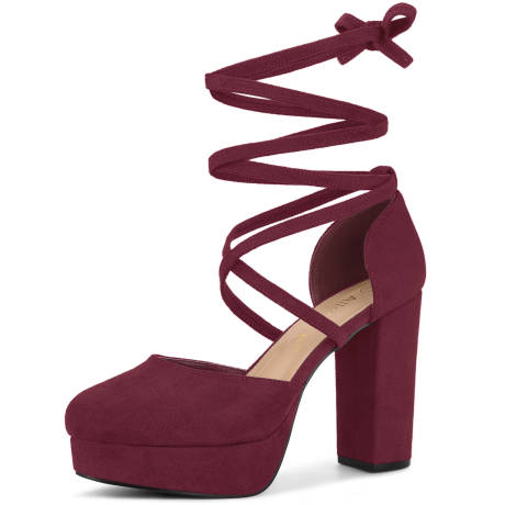 Allegra K- Round Toe Lace Up Platform Strappy Heels