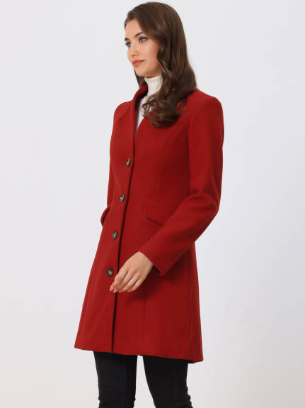 Allegra K- Overcoat V Neck Single Breasted Long Coat