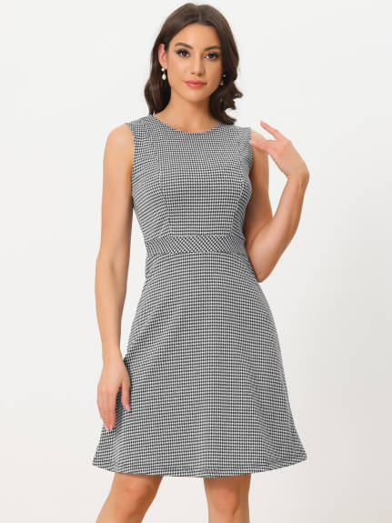 Allegra K- Sleeveless Plaid Houndstooth Flare Dress