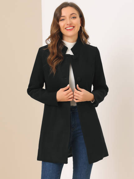 Allegra K- Stand Collar Single Breasted Long Overcoat