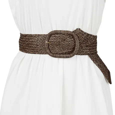 Allegra K- Wide Waist Braided Woven Belts Chunky Buckle