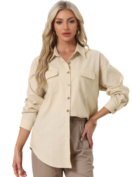 Allegra K- Loose Roll-up Linen Button Top