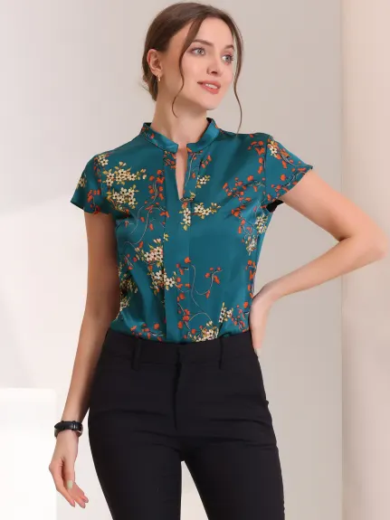 Allegra K- Blouse à manches florales en Satin