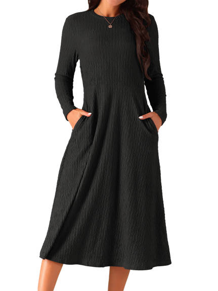 Allegra K - Spring Fall Knit A-Line Midi lONG Dress