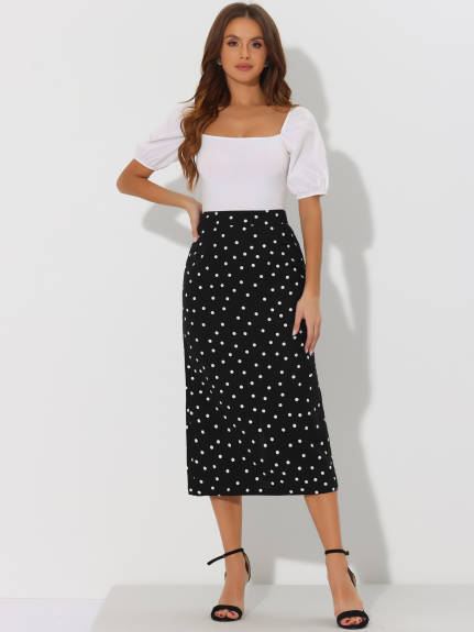 Allegra K - Polka Dots Casual High Waist Midi Skirt