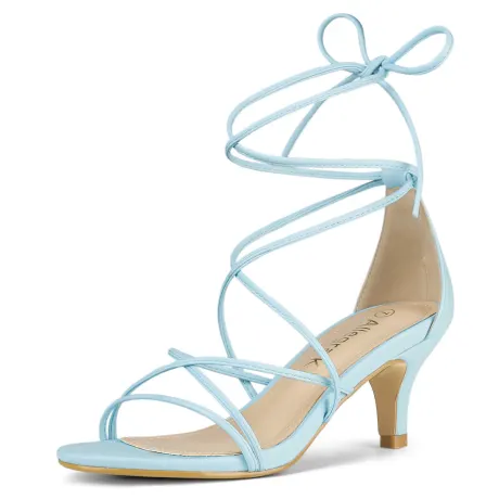 Allegra K - Strappy Kitten Heel Lace Up Sandals