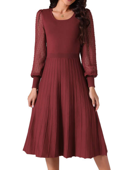 INSPIRE CHIC - Mesh Puff Sleeve Ribbed Knit Dress