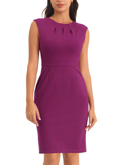 Hobemty- Pleated Neck Pencil Sheath Dress