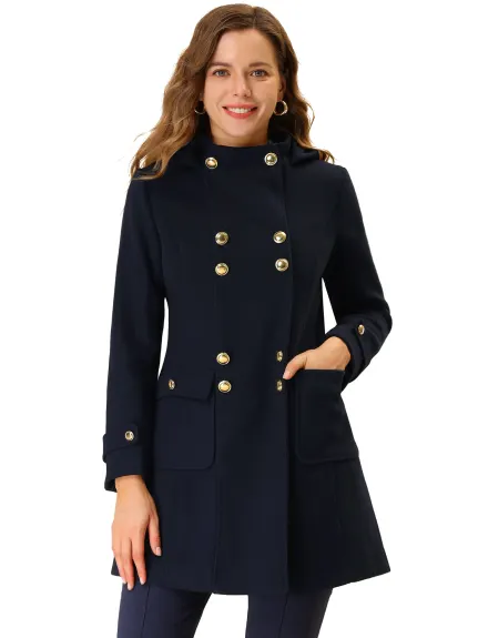 Allegra K- col debout à capuche Double boutonnière manteau d’hiver