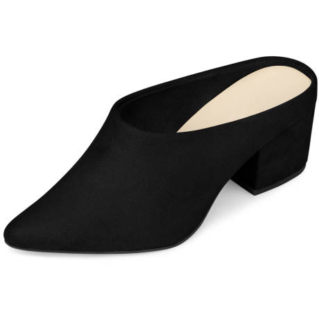 Allegra K- Chunky Heels Pointed Toe Slip-on Mules