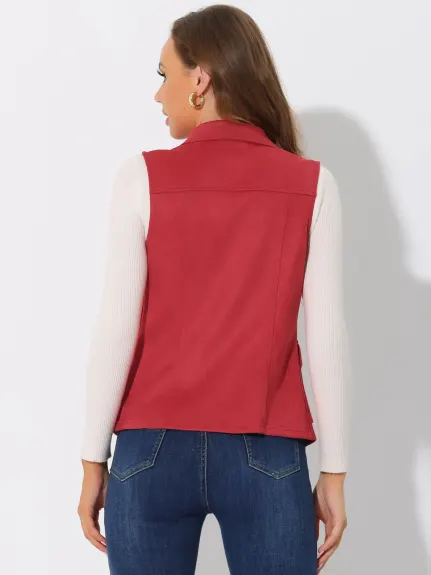 Allegra K- veste en daim Faux veste boutonnée avec poche Cargo