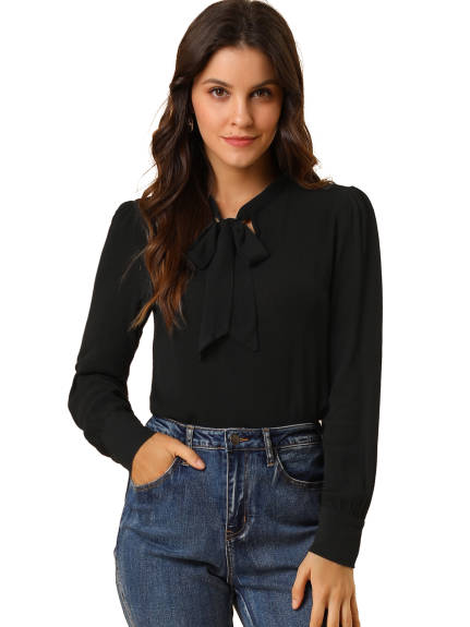 Allegra K - Bow Tie Neck Long Sleeve Blouse