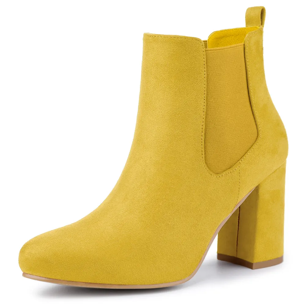 Allegra K - Round Toe Chunky High Heels Chelsea Boots